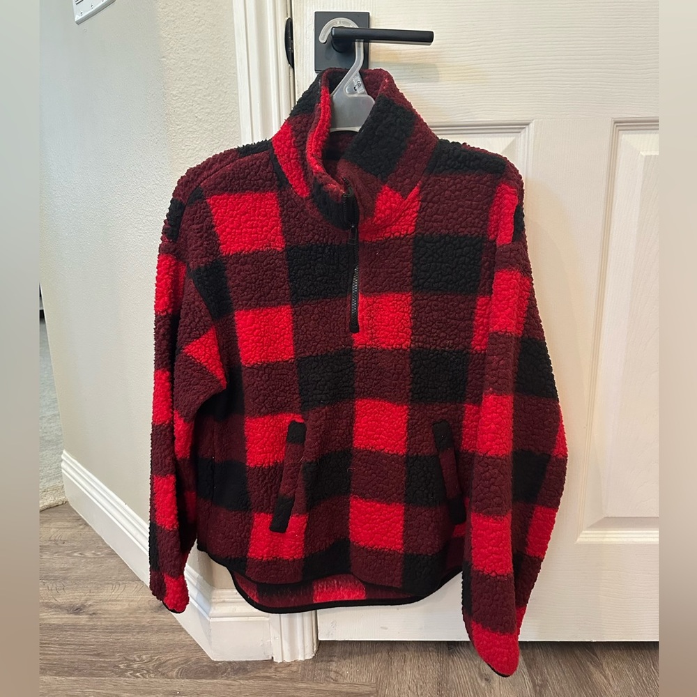 Buffalo Plaid Fleece 3/4 Zip Up Pullover sweater
